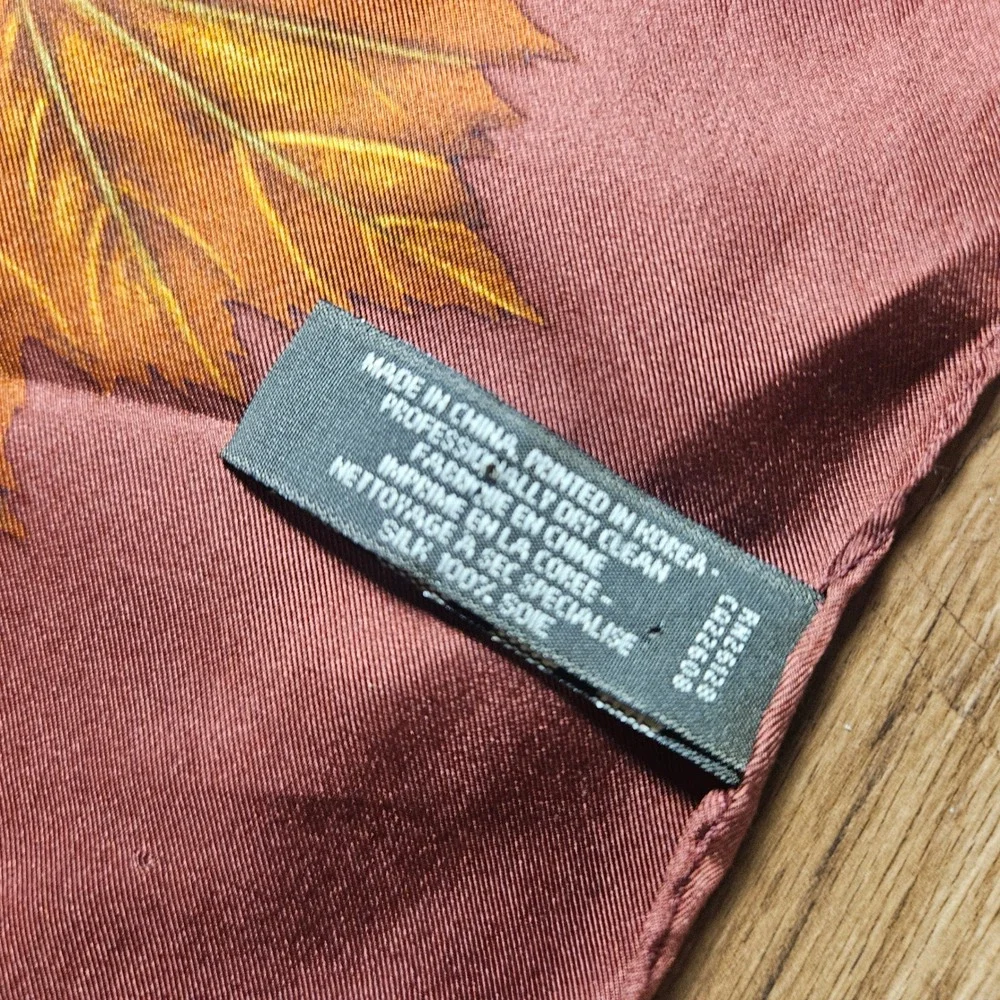 Echo Silk Square Scarf Autumn Leaves Foliage Botanical Print 35x35 Cottagecore